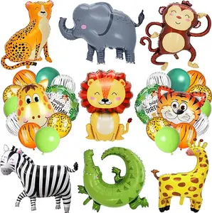 40 PCS Safari Jungle Animal Balloons Wild One Birthday Decorations Various Jungle Animal Balloons Monkey Elephant Zebra Leopard for Kids Safari Baby Shower Decorations