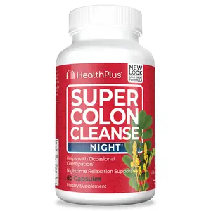 Health Plus Super Colon Cleanse Night Formula – Constipation Relief with Probiotics, Psyllium & Valerian Root, 60 Caps