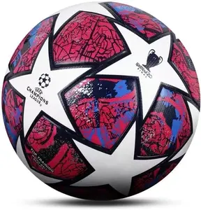 Champions League Thermal Bonded Seamless Soccer Ball Size 5 Best Birthday Gift for Kids Blue Football Equipment Classic 32-piece Leather Construction