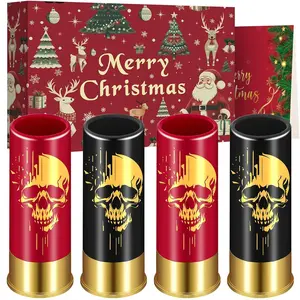 Skull Plastic Shot Glasses Bulk Set of 4 with  Box, 12GA Small  Shot Cups, Christmas Shot Glasses for   , Christmas Gifts Gothic Gifts for Men Women, Black+Red