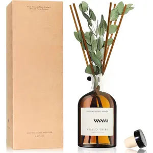 Flower Reed Diffuser Set Eucalyptus & Lavender Scent For Bathroom Accessories Shelf Decor & Air Fresheners, Sticks Defusers With 4.0 fl oz Essential Oils, House Bedroom Office Decor & Gift