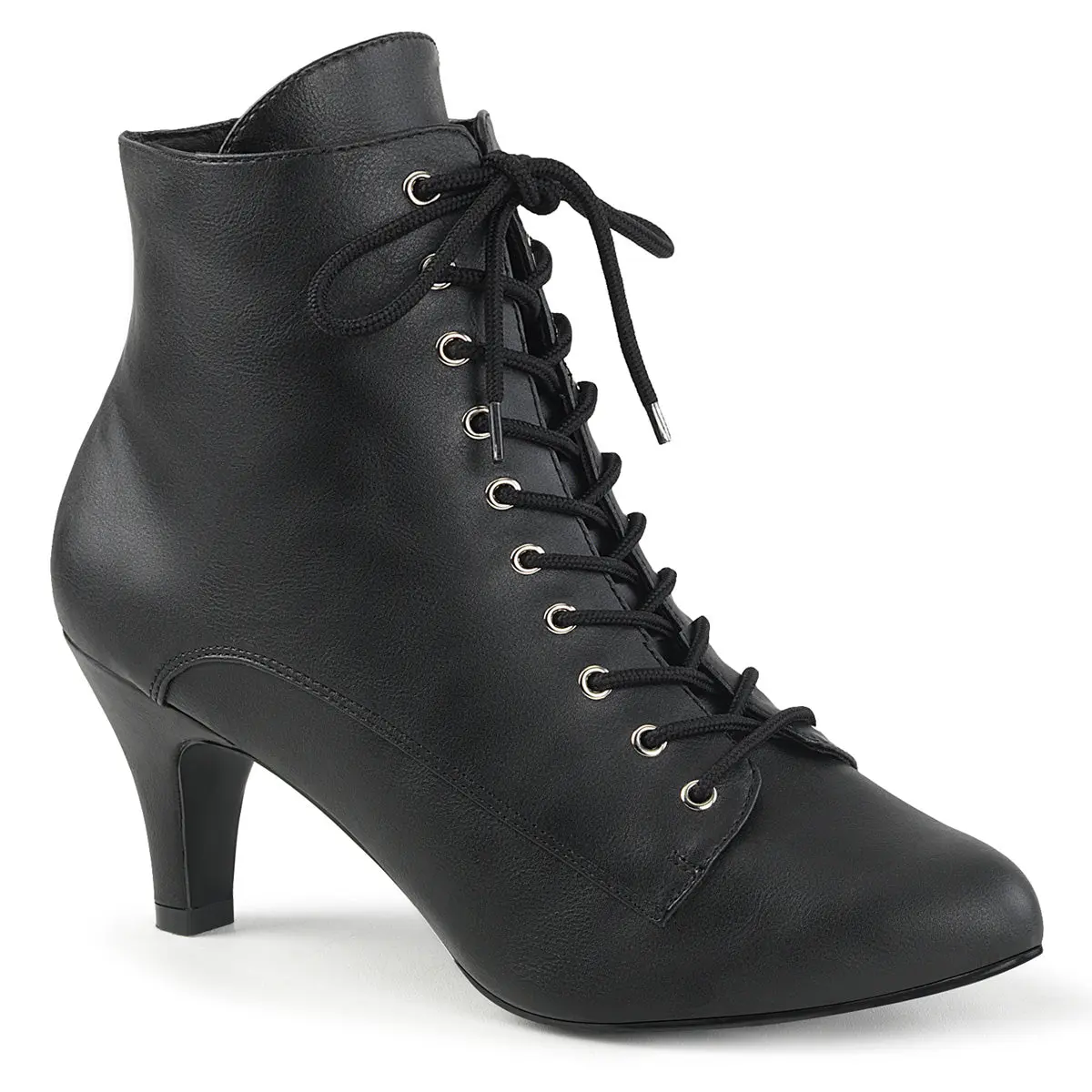 Women's Classic 3-in Heel Lace-Up Synthetic Lace Boots with Zip - DIVINE-1020 Black Dress Footwear, Shoe, Pu Leather, 3 Inch Heel