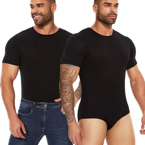 CATTIBOR Mens One Piece Crew Neck Shapewear Bodysuit,Men Romper Soft Pajamas Jumper,Men Round Neck Short Sleeve Bodysuit,Men One Piece Crew Neck Romper Body Suit Basic Shapwear Menswear & Underwear For All Seasons