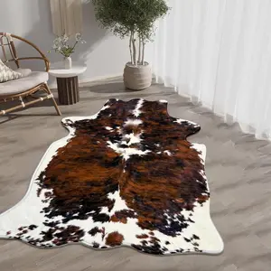 1 Piece - Brown Cow-Print Imitation Cashmere Soft Area Rug | Pet-Lover’s Must-Have! Soft, Skin-Friendly & Anti-Slip—Perfect for Living Room, Bedroom, Bathroom