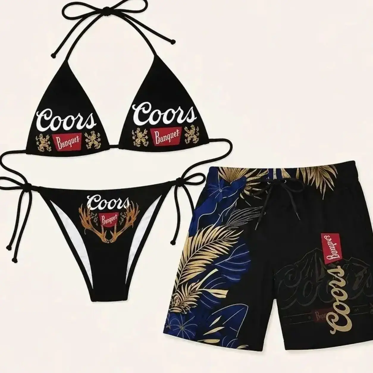 Women's Coors Lager Tropical Floral Bikini Set - Adjustable Straps, Brand Logo Detailing, Sports & Outdoor Swimwear WZT
