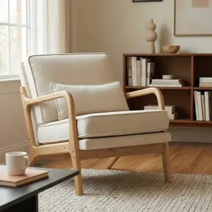 COLAMY Accent Chair Premium Plush Fabric with Solid Oak Wood Frame High-Density Foam 275 lbs Capacity Modern Living Room Seating Comfortable Lumbar Pillow