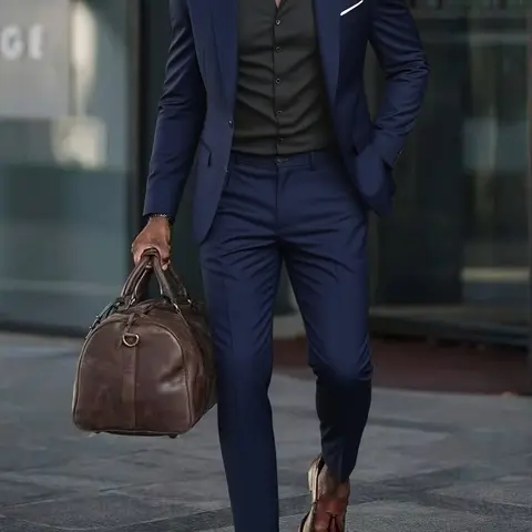 [Elitefit]Men's Formal Fitted Suit Two-Piece Set, Single Button Long Sleeve Blazer and Pants, Suitable for Interviews, Business Professional Occasions, and Daily Casual Parties, Business Attire Clothes