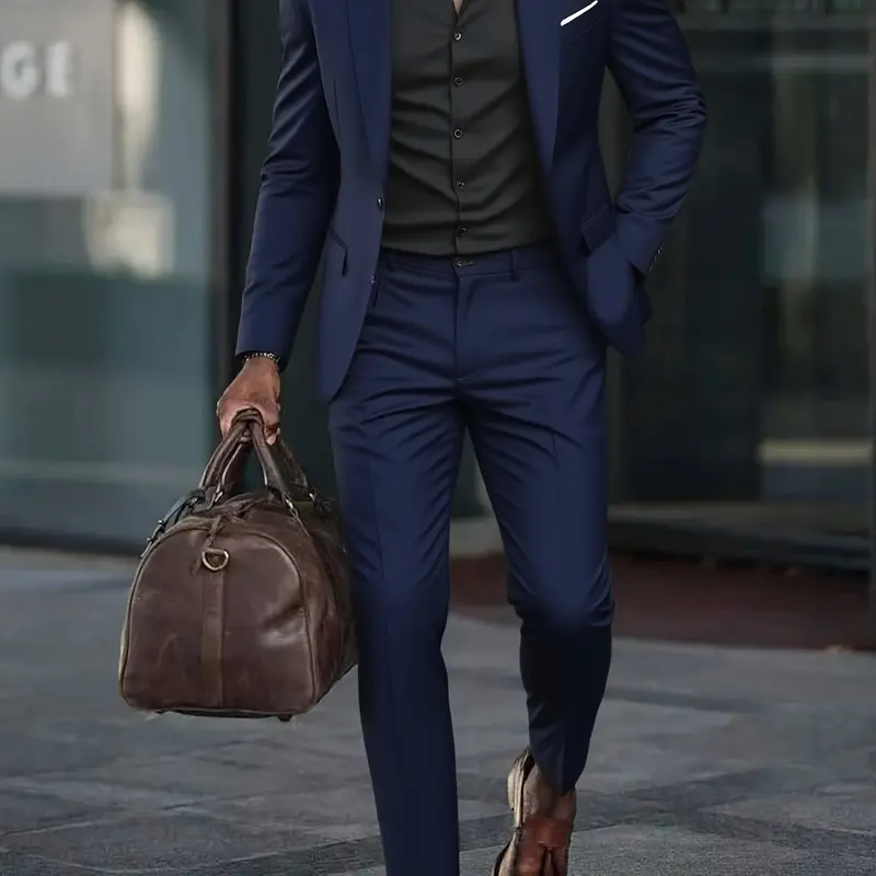 [Elitefit]Men's Formal Fitted Suit Two-Piece Set, Single Button Long Sleeve Blazer and Pants, Suitable for Interviews, Business Professional Occasions, and Daily Casual Parties, Business Attire Clothes