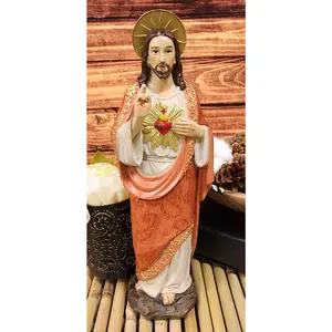 Ebros Colorful Hand Painted Sacred Heart of Jesus Devotional Statue in Linen Fabric Garment 12" H Roman Catholic Christus Christ The Savior Passion for Mankind Devotion Altar Figurine