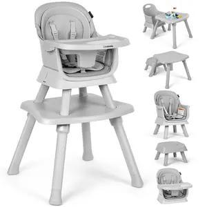 Cowiewie 8 in 1 Baby High Chair for Babies & Toddlers Table and Chair Set Building Block Table Highchair with Safety Harness, Removable Tray(Wavy)