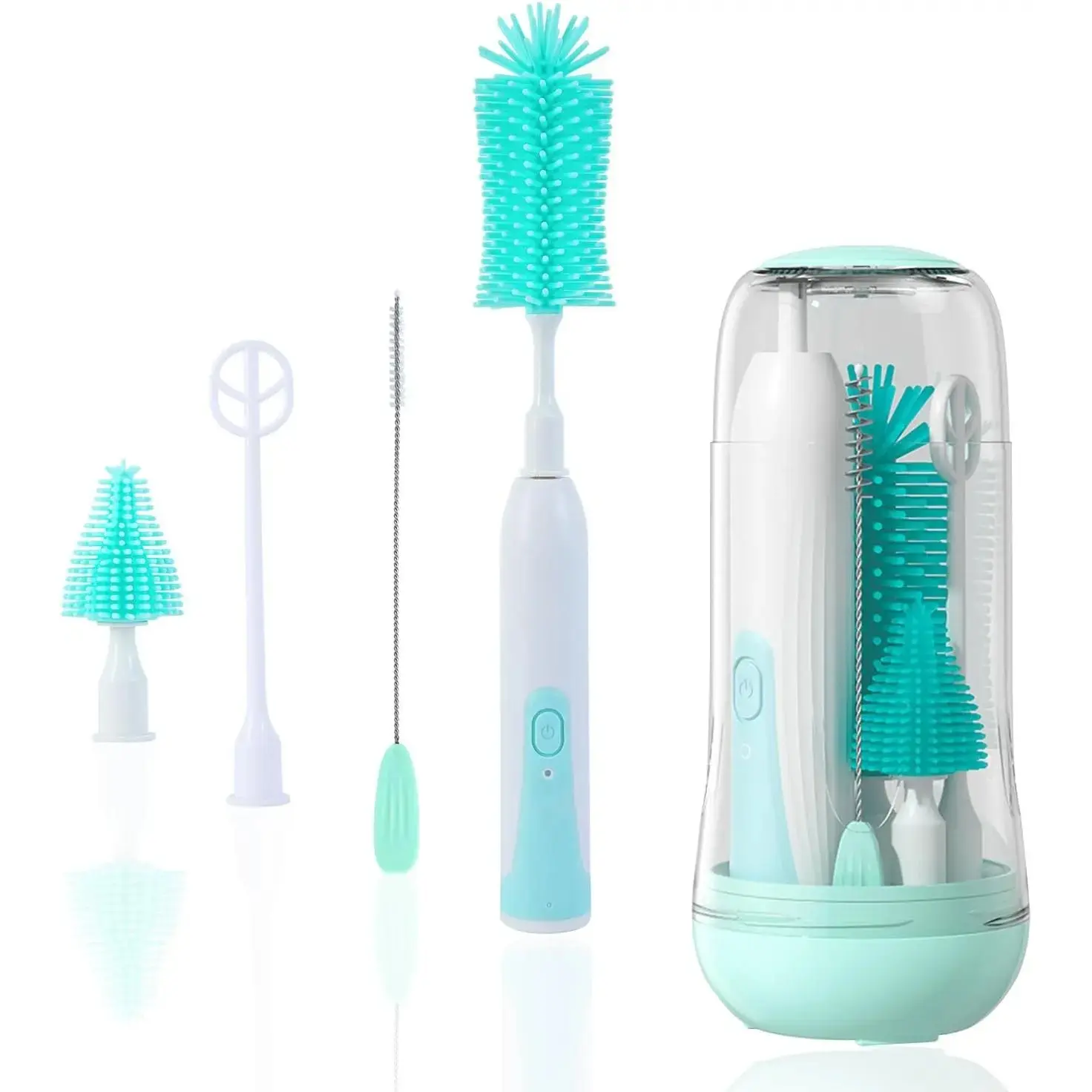 Electric Baby Bottle Brush Set, 6-in-1 Spin Scrubber with 360° Rotation, Silicone Nipple & Straw Cleaning Brushes, Waterproof Complete Cleaning Kit for Newborns, Electric Bottle Washer for Narrow/Wide Mouth Bottles