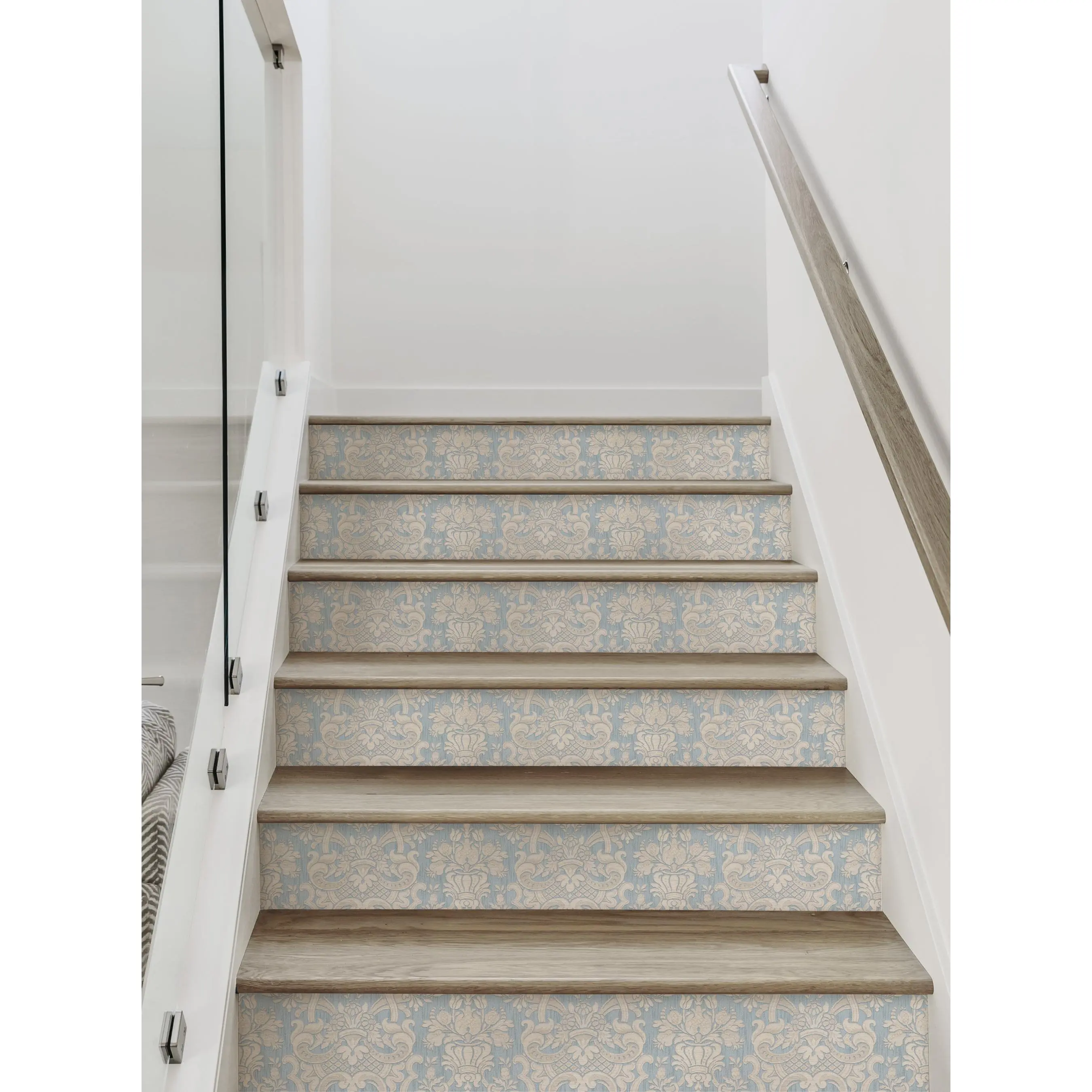 Damask Weave Textured Peel-and-Stick Stair Riser Vinyl Stickers, Easy-Remove DIY Decoration for Stairs, Wall Decor