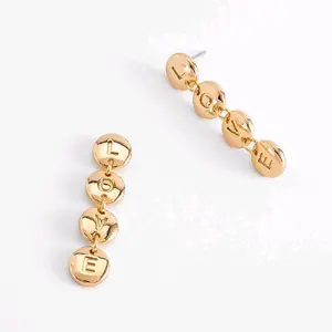Nice & Bella 4 layers 18k gold plated earrings dangling LOVE charms modern design