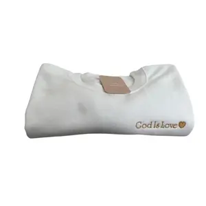 Embroidered God Is Love in gold thread Sweater Heart Fleece Hoodie  Menswear Crewneck Round Neck Clothing Soft Pullover Crew Tops Underwear
