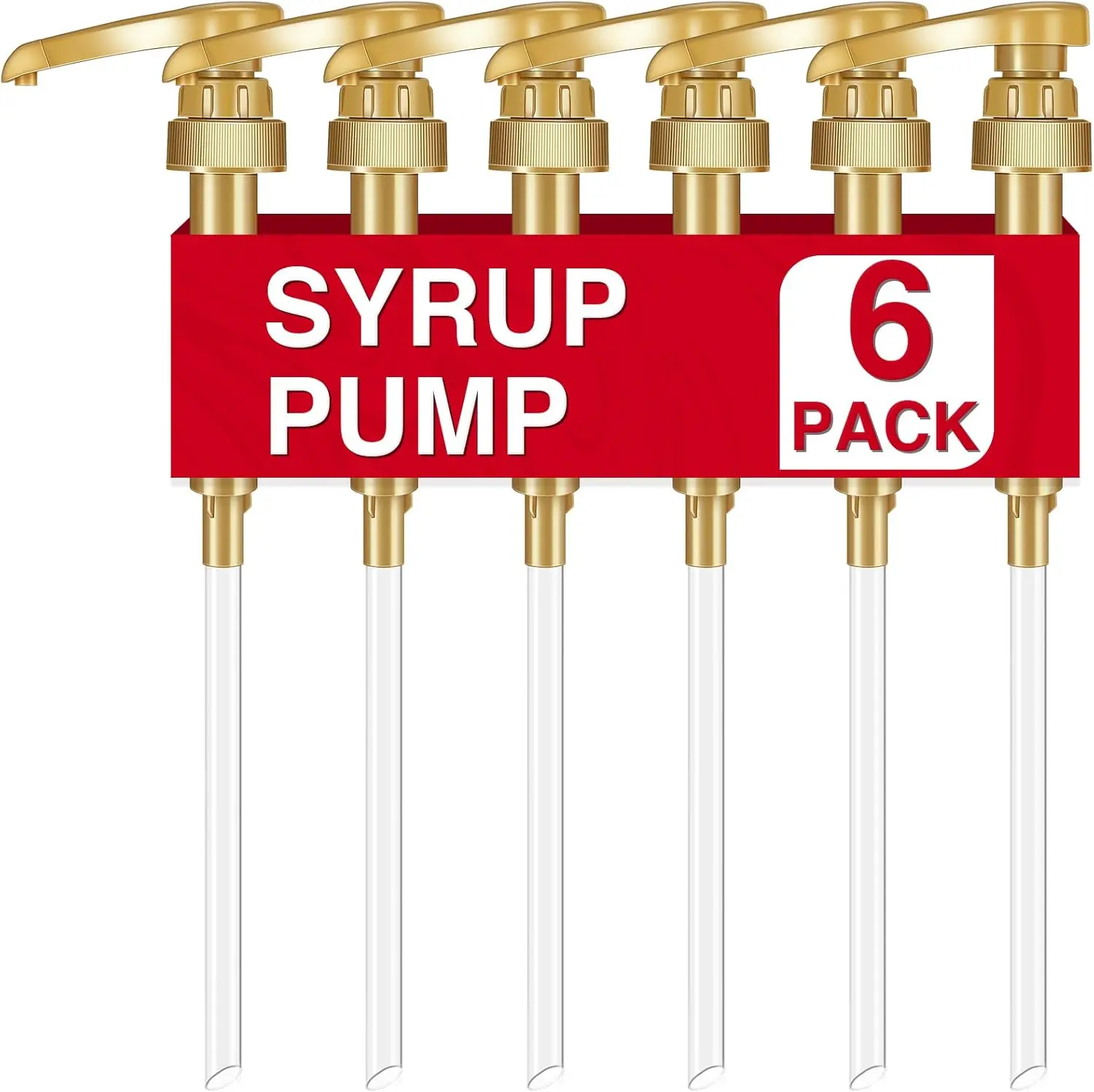 Coffee Syrup Pumps, 6 Pack Gold Syrup Pump, Skinny Syrup Pump for 750ml 25.4oz Syrup Bottle, Syrup Pump Dispenser for Kitchen Dinning Coffee Bar Drinking Mixes,Davinci,Jordans
