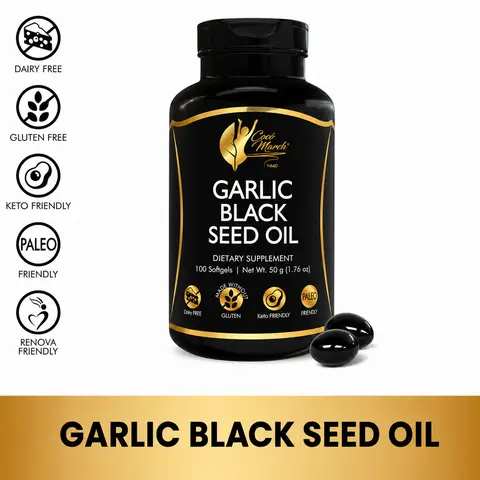 Cocó March N.M.D Garlic Black Seed Oil Supplement - Immune Support & Microbiome Health 100 Softgel Capsules per Bottle