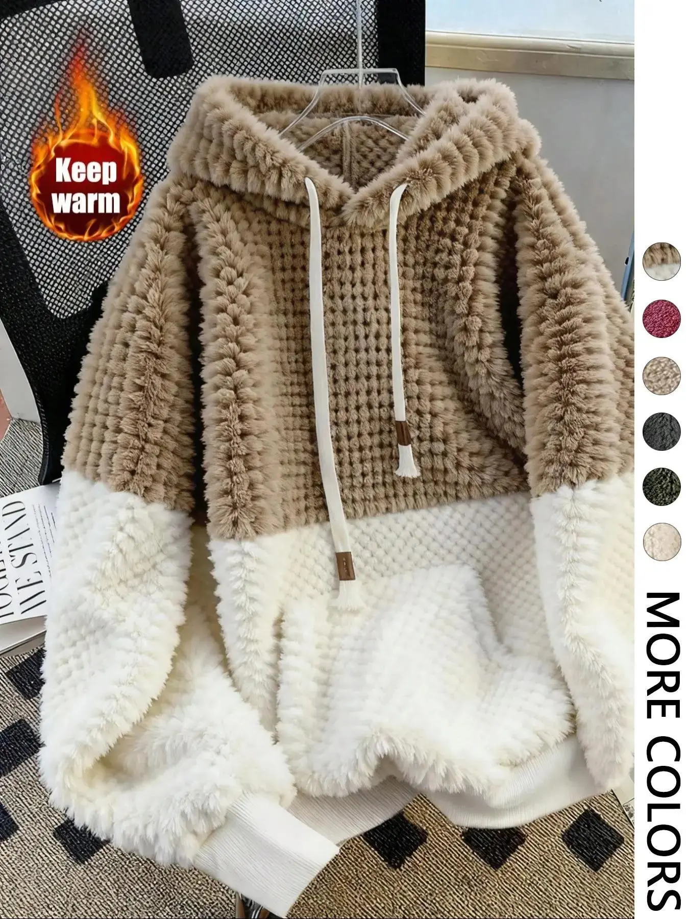 Women's Hooded Fleece Sweatshirt, Soft Plush Long Sleeve Loose Fit Pullover, Autumn Winter Warm Casual Cozy Daily Wear, Comfortable Stylish Fashion Hoodie Top, layering essential polished outerwear refined structure
