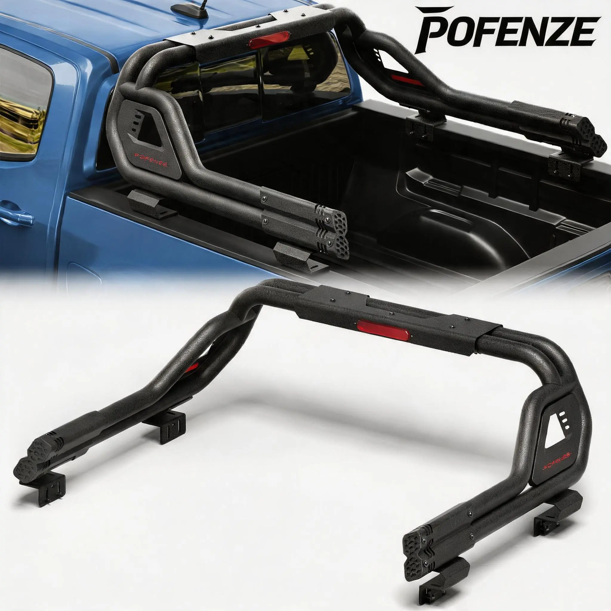 POFENZE-Mestan Mid-Size Truck Roll Bar Car Accessory with Chase & Sport Bar, Adjustable 54.33-59.84" Carbon Steel Bed Rack, 21.77" High, Fits Chevrolet Colorado, Toyota Tacoma, Nissan Frontier, Jeep Gladiator, GMC Canyon, Ford Ranger, Honda Ridgeline