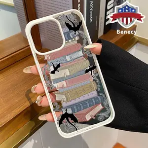 Book Fantasy Pattern Magnetic Phone Case Supports Wireless Charging for iPhone 15 16 14 Pro Max 13 12 11 XR XS Plus E Shockproof Non Slip Protection Silicone Transparent Acrylic Cover Cellphone Protective