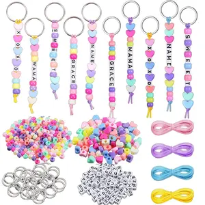 566 Boho Style Letter Beads DIY Keychain Set, Heart Charm Jewelry Accessories for Women, Bag Pendant & Phone Chain Decorations