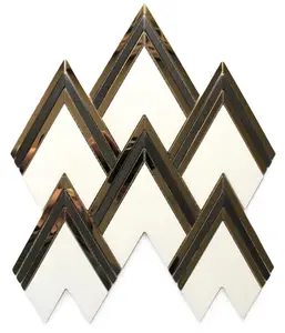 Aurora Gold Marble with Metal Backsplash Mosaic Wall Tiles ( 11x11 inch) DP8824