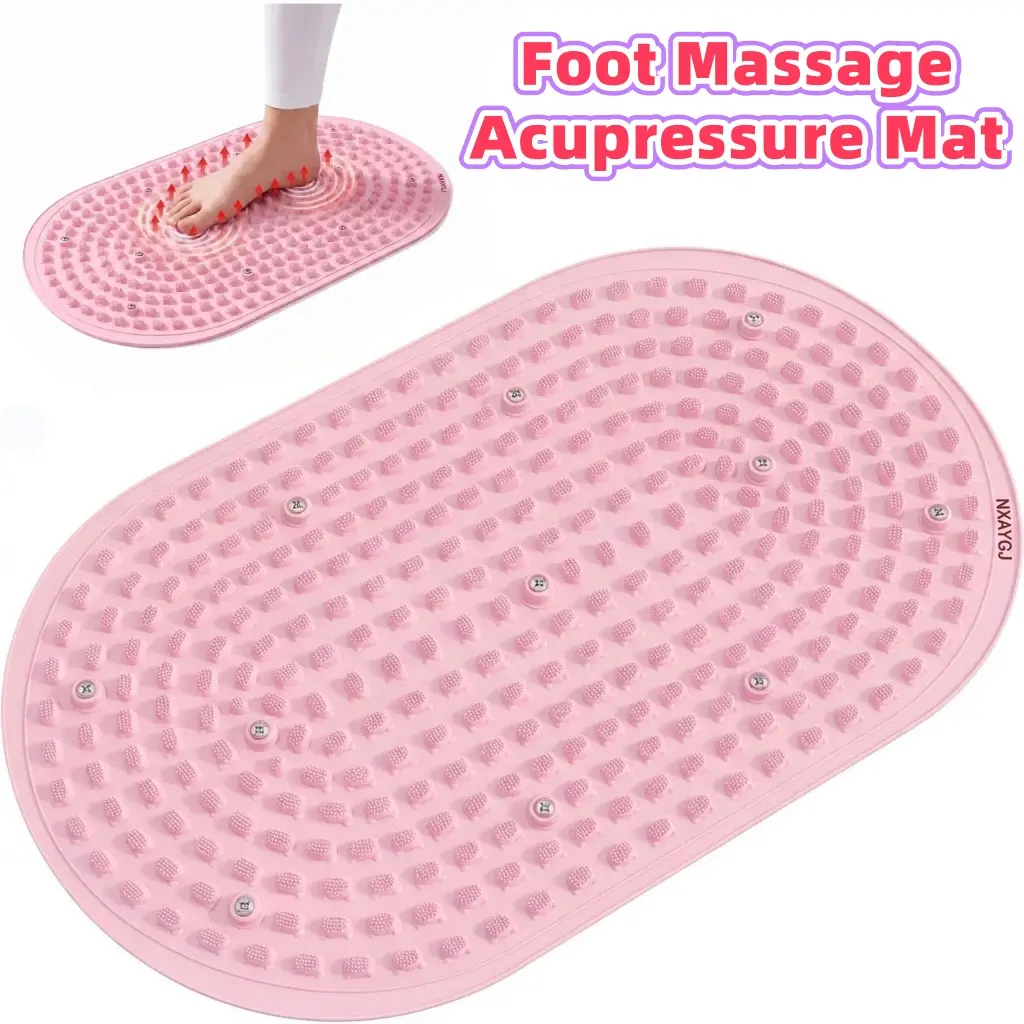 【NXAYGJ】-Silicone Foot Acupressure Massage Mat, Non Slip Shower Foot Pad Reflexology Stimulation Mat for Foot Fatigue, Plantar Fasciitis Pain Relief Home Spa Foot Massager (Pink)