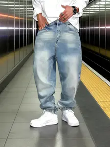 Streetwear Men's Stylish Simple Solid Straight Baggy Jeans Menswear Trousers For Men's Carpenter Casual Denim Pants