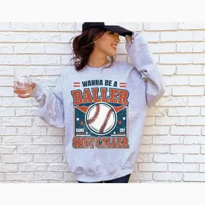 Wanna be a Baller Baseball Athletic Grey T-Shirts, Crewneck Sweatshirts & Pullover Hoodie TJRJ