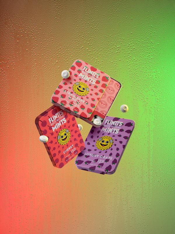 Flintts Mouth Watering Mints Jam Band Variety 3 Pack - Luxury Grape, Strawberry Magic, Cherry - Natural Flavors, Sugar-Free & Vegan, Dry Mouth Mints