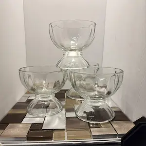 Vintage Libbey Glass Ice Cream Bowls Fruit Dessert Pedestal Footed Clear 4 set #