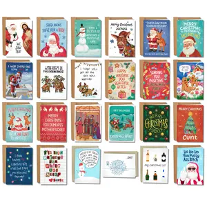 Funny Christmas Gift Set – 24 Pack Funny Christmas Card Bundle for Coworkers, Friends & Family, Snarky Holiday Greeting Cards, Adult Humor Gag Christmas Card Set, Bulk Hand-Illustrated Xmas Cards with Envelopes