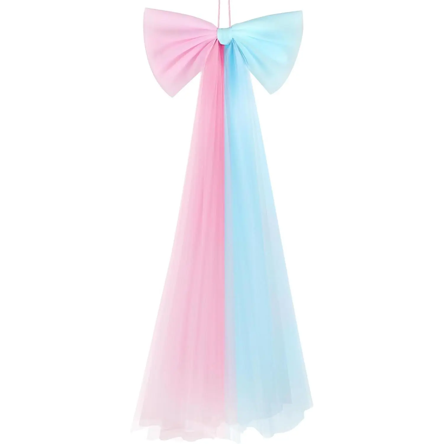 Zeyune 1-Piece Pink & Blue Mesh Giant Ribbon Bow, 13.4x28.7in Large Party Decor for Christmas Door, Gift Wrapping, Birthday Decor - Hanging Wall Backdrop DIY Craft for Wedding Baby Shower Home Supplies, Holiday, Casual Festive Decorations