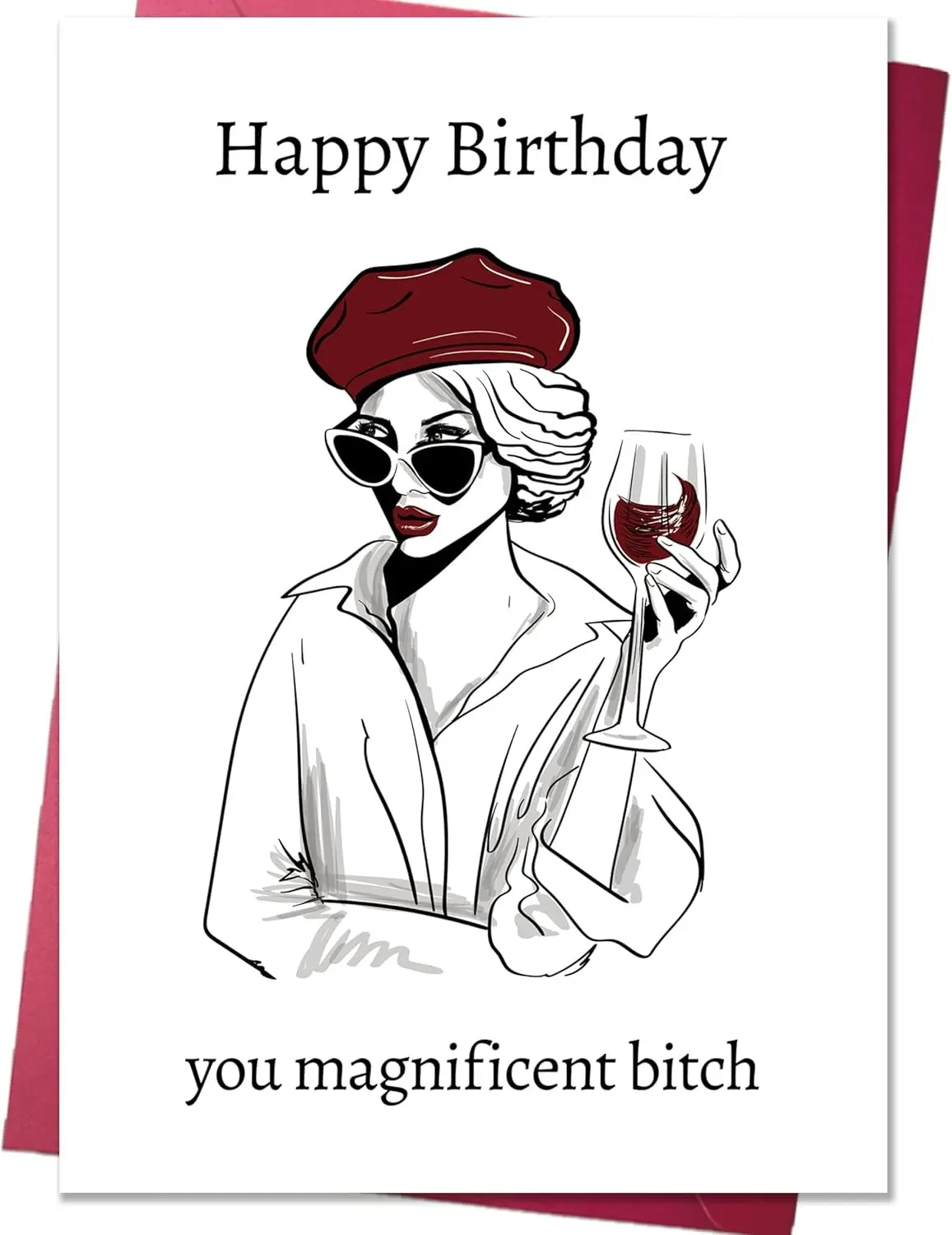Funny Bestie Birthday Card for Women Best Friend, Chic Friendship Gift, Double Sided Thick Paper With Red Envelope, Heartfelt Message Inside