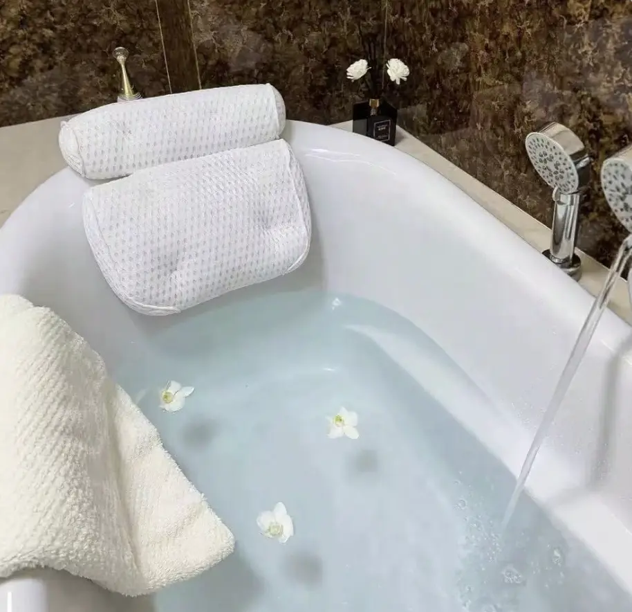 Luxury Bath Pillow - Ultra-Soft Pillow Support for Head, Neck, Shoulder, All Tub Fits, Quick-Dry Air Mesh, Non-Slip Suction Cups, With Hook