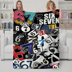 1pc 67 Number-Themed Flocked Blanket - Soft Plush Flannel All-Season Bedspread with 00 to 66 Numbered Squares (67th Square Center) - Cozy Gift for Birthdays, Math Lovers & Friends - Bed or Couch Throw