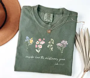 Comfort Colors Consider How The Wildflowers Grow Outfitluke 1227 Shirtwomen's Bible Shirtmotivational Faith Apparel Prayer Gift M2261