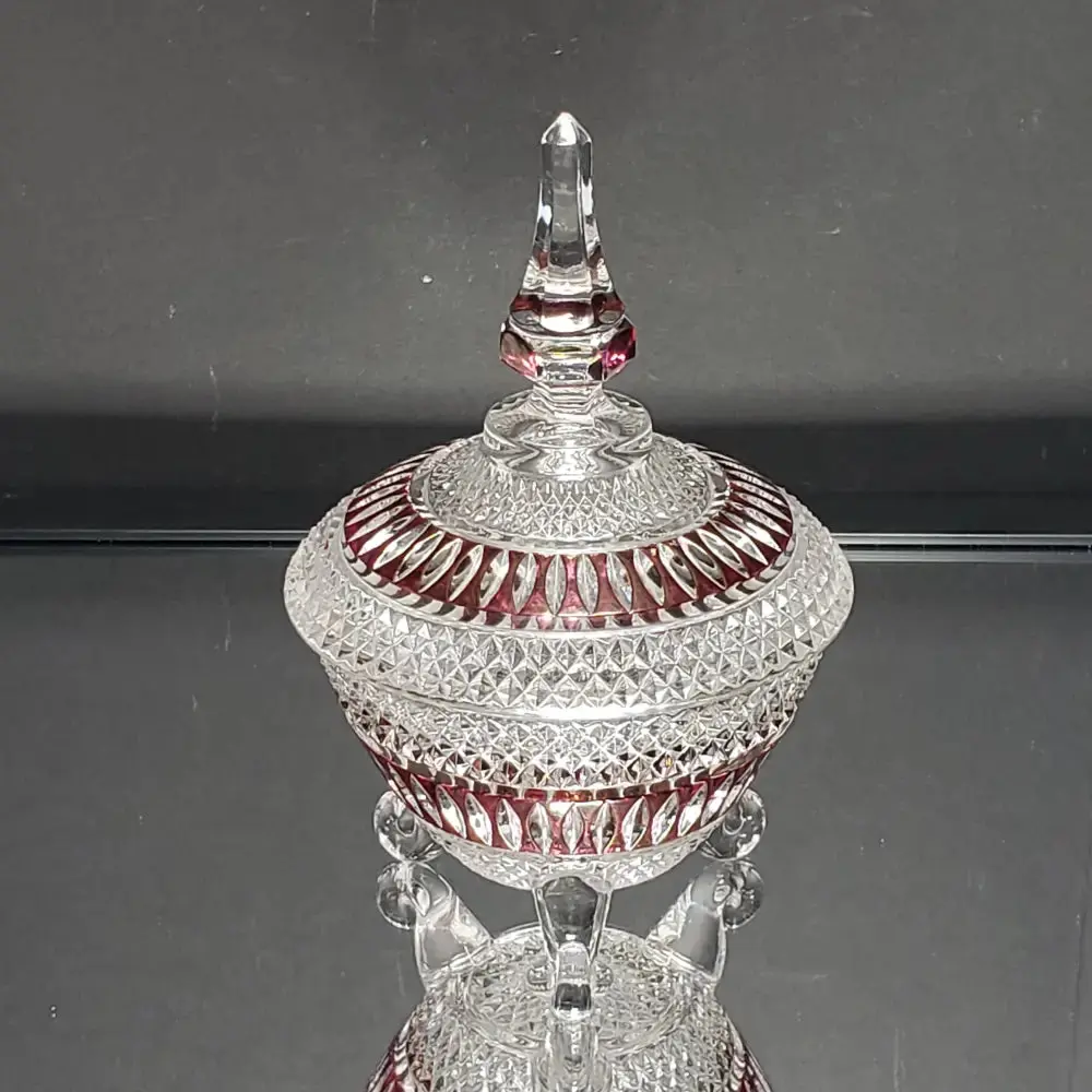 Crystal Vanity Trinket Dish Ruby & Clear Vintage