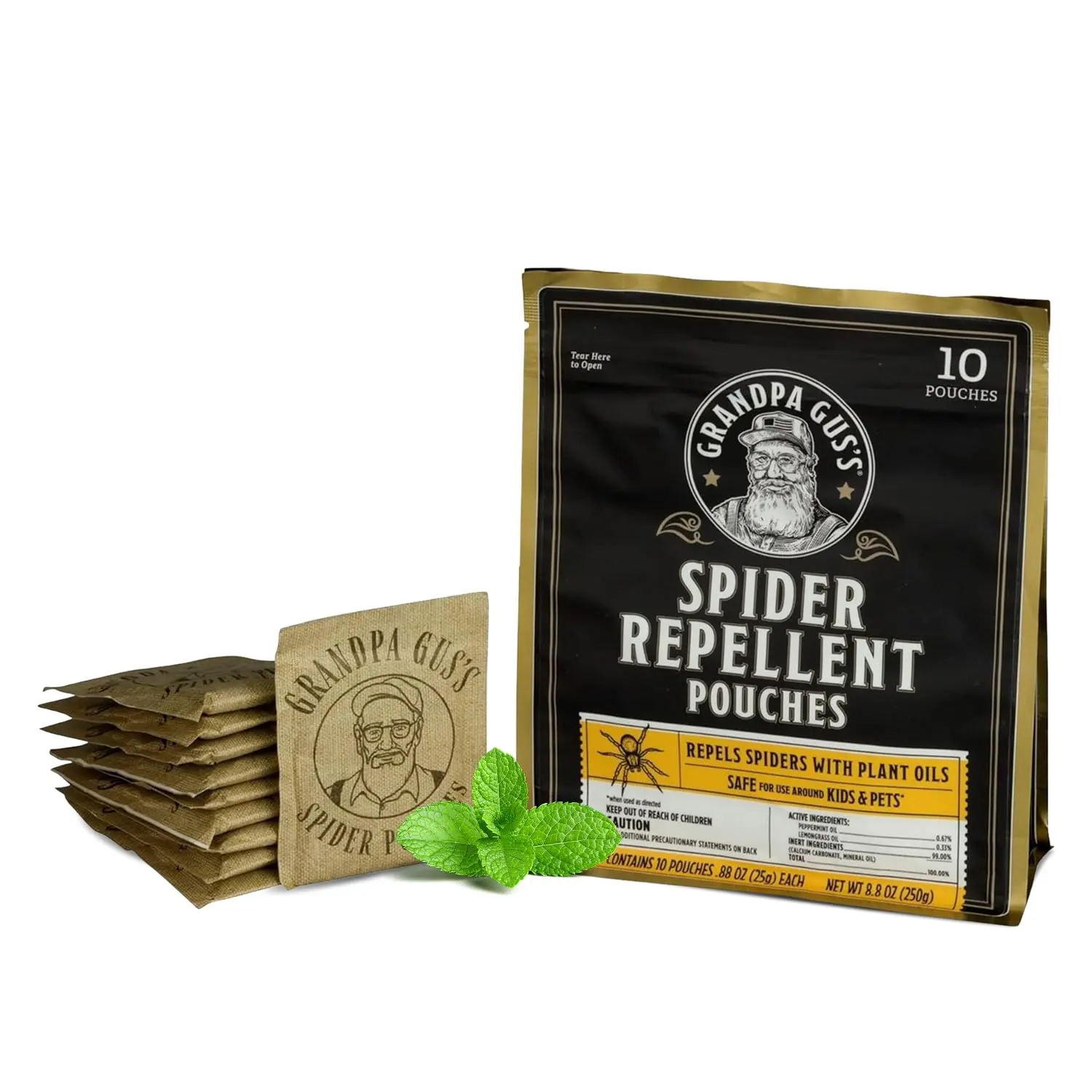 10-Pack Natural Spider Repellent Pouches with Peppermint Oil & Lemongrass Scent, Indoor Pest Deterrent for Closets, Sheds, Cabins, RVs, Basements