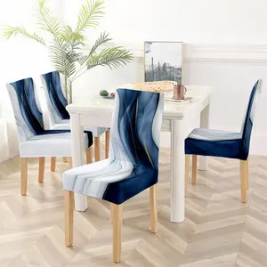 Blue White Gold Ink Wash Element Removable Washable Chair Cover for Living Room & Study Decoration