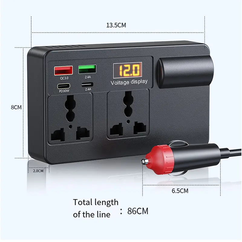 Nuokaiqi Car Power Inverter 12V to 220V with Built-in Wireless Carplay, Multi-Port Smart QC 3.0 Fast Vehicle Charger Block, Lightweight Automobile Power Adapter | Summer Travel Essentials, Car Charger, Cars Accessories