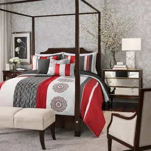Artistic Home Textiles –Oversized 7 Piece Comforter Set – 235 GSM Heavy Fill, Larger Than Standard Bedding, Red Grey Medallion