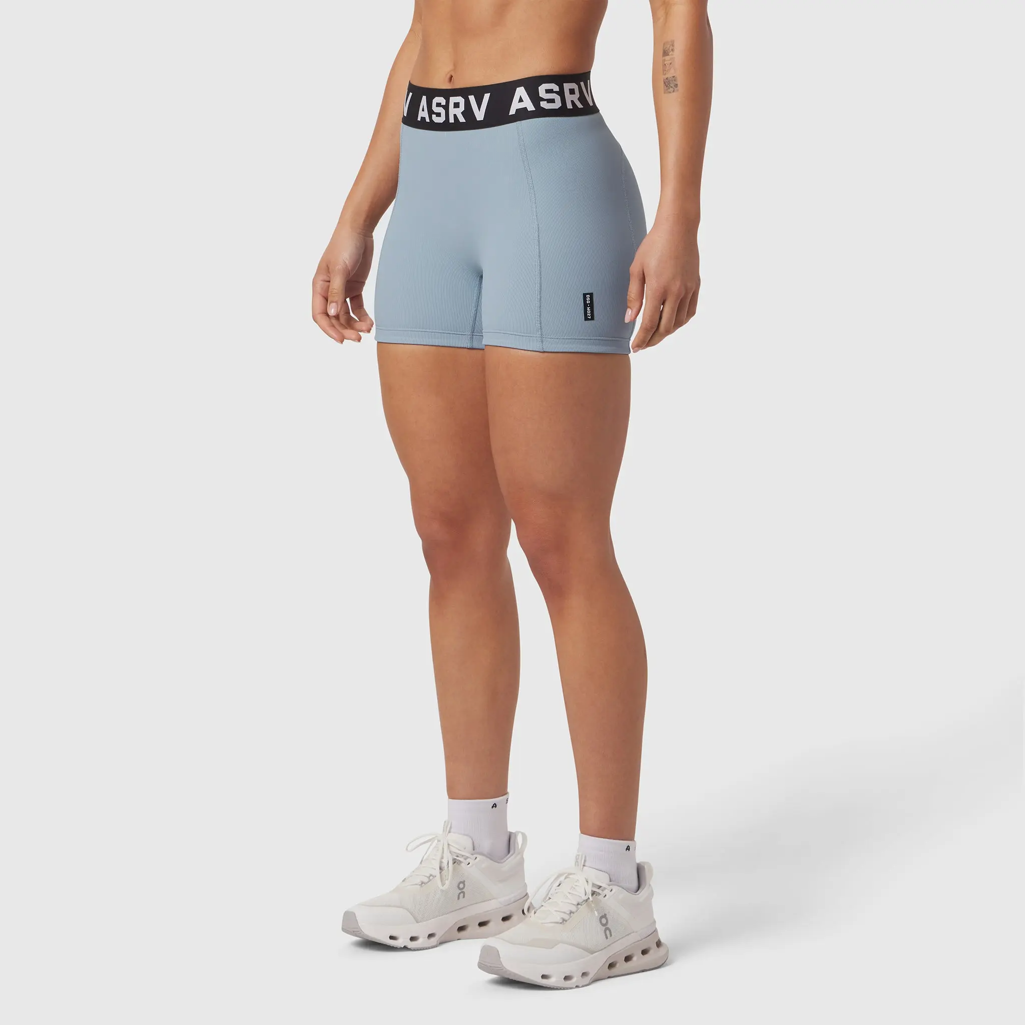 Women's Ribbed Biker Shorts with Sculpted Support - High-Waist Quick-Dry Lycra for Running & Training - Light Sky, M, Female, Sporty Sports Shorts, Jacquard Waist, Lycra® Fabric, High-Stretch, Technical Running Women's Sports Shorts, Multi-Size Women's Sp