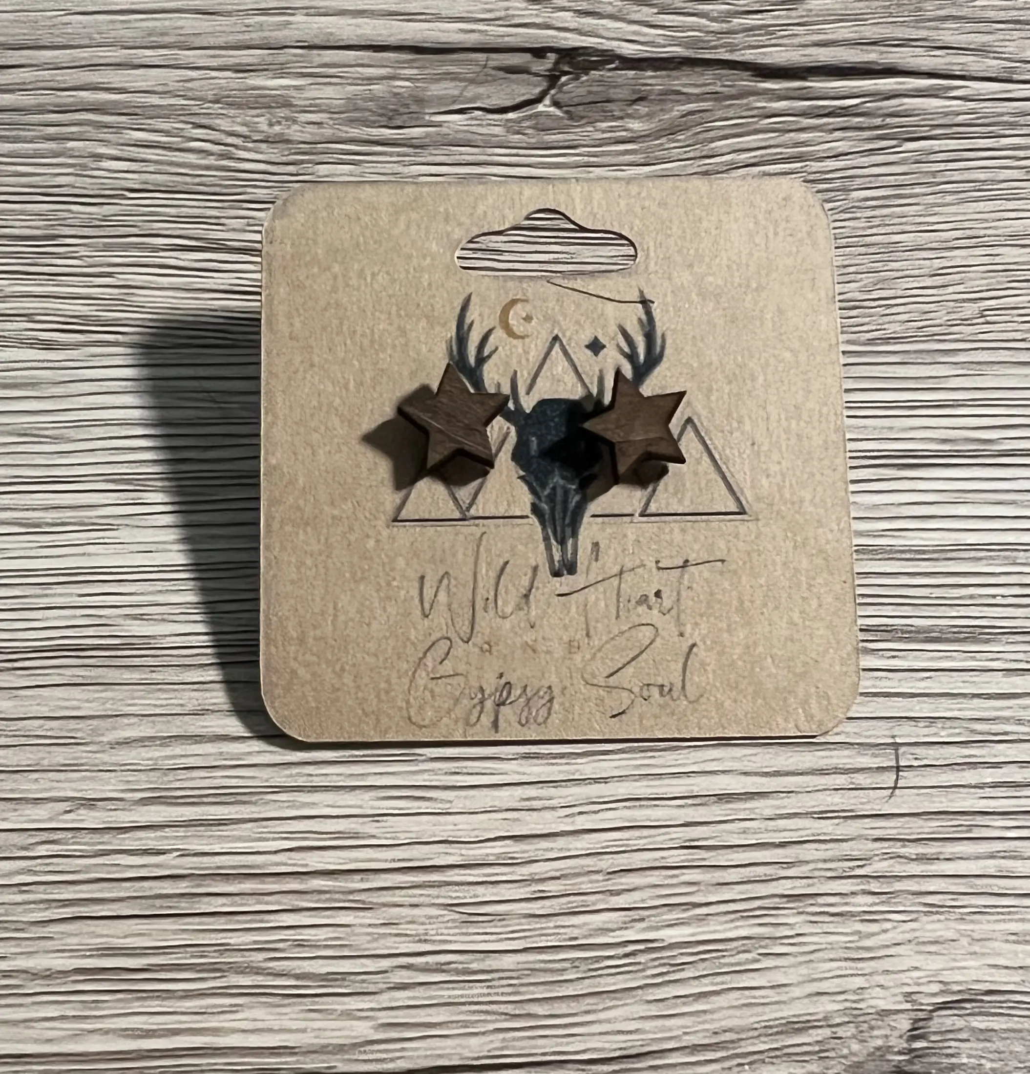 Boho Handmade Rustic Star Wood Stud Earrings