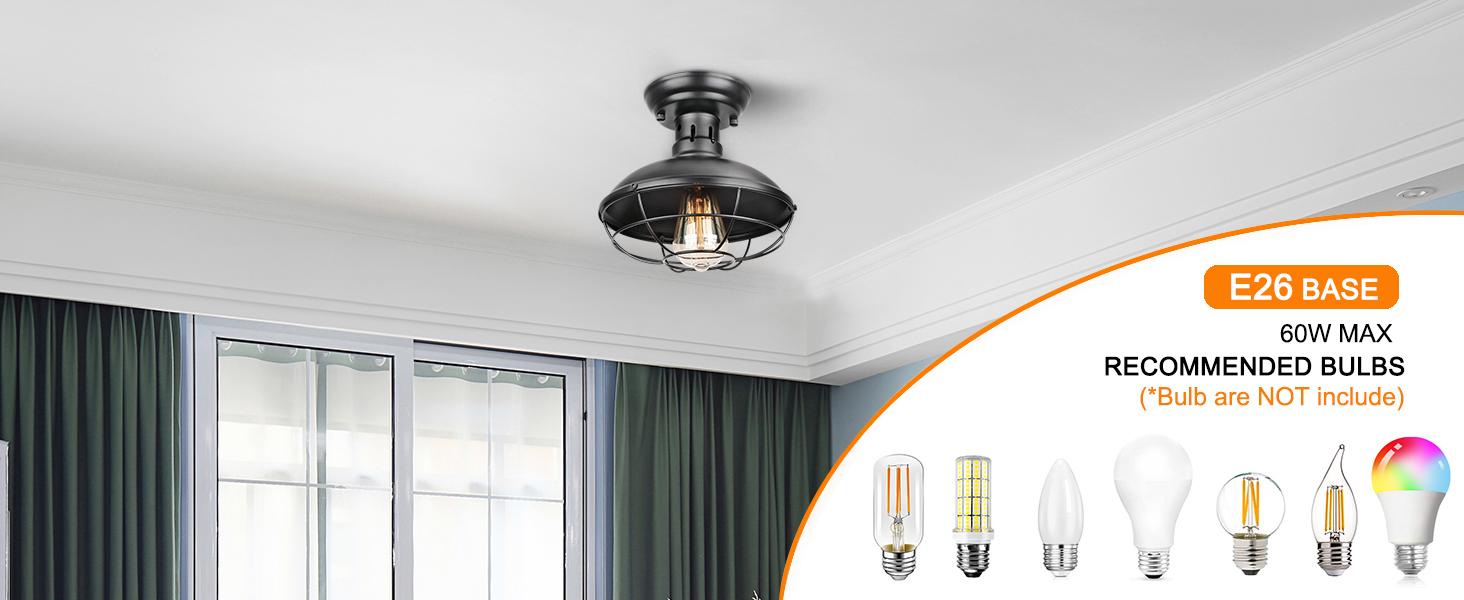 FRIDEKO HOME Farmhouse Flush Mount Ceiling Light Industrial Close to Ceiling Lighting Fixtures, Rustic Vintage Metal Black Ceiling Lamp for Kitchen Island Bedroom Hallway Farmhouse