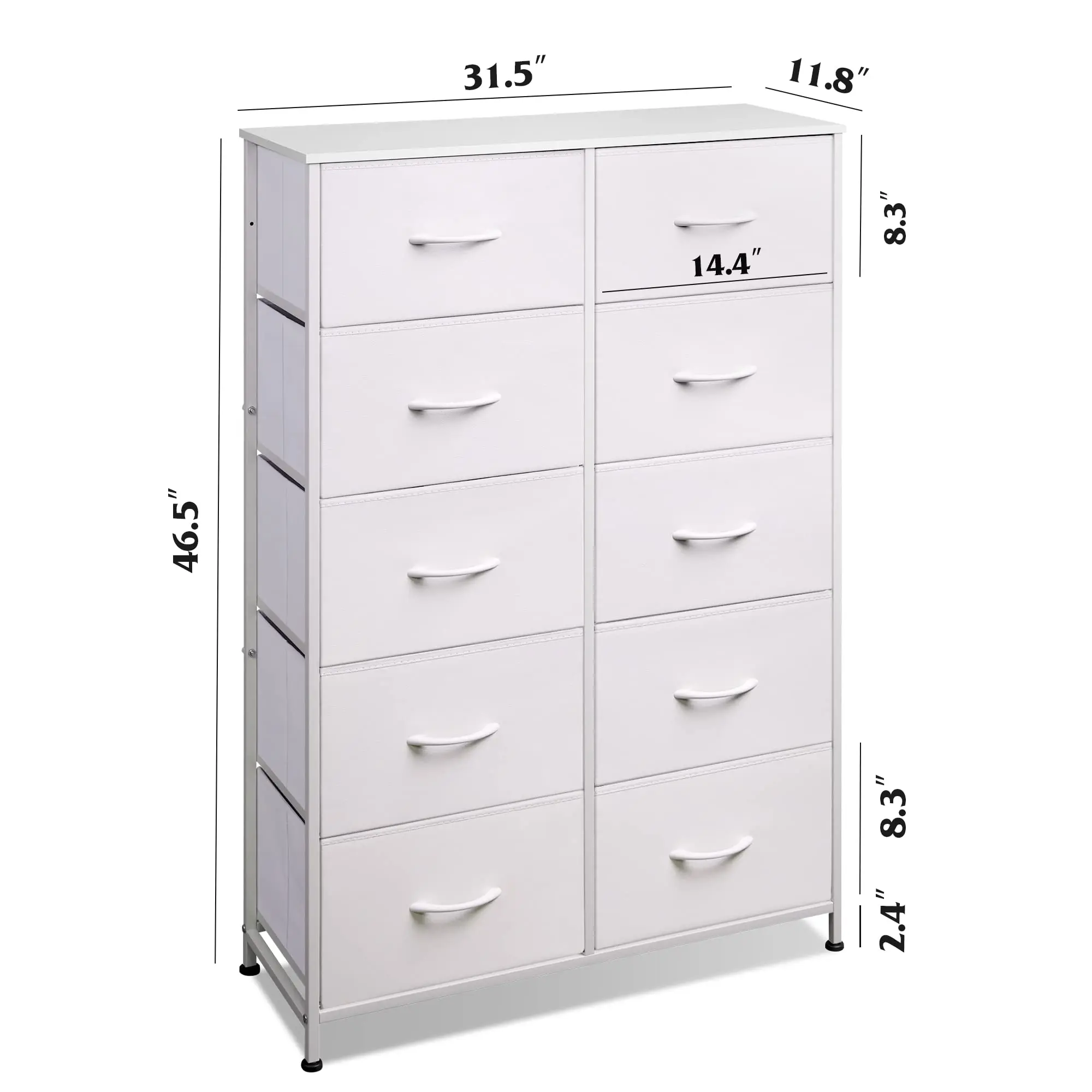 Dresser - Risers with Fabric Bins and Sturdy Steel Frame for Closet Organization - Tall Clothes Storage Chest with Wood Top for Bedroom, Hallway, Living Room