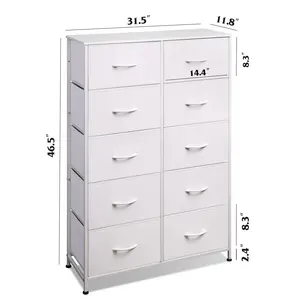 Dresser - Risers with Fabric Bins and Sturdy Steel Frame for Closet Organization - Tall Clothes Storage Chest with Wood Top for Bedroom, Hallway, Living Room