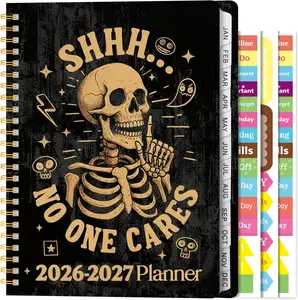 July 2026 – June 2027 Weekly & Monthly Planner (A5 Size) — Fun Skull Pattern, Gothic-Style Writing Notebook; A Gift for Mother's Day & Father's Day; Hardcover Calendar featuring Tabs, Stickers, and a Rear Storage Pocket.