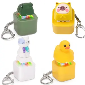 4Pcs Quacking Duck, Croaking Frog, Meowing Cat & Oinking Pig Keyboard Fidget Toys – Rechargeable Sound & LED Clicker Keychain for Stress Relief, Autism & Anxiety, Fun Portable Sensory Toy for Adult