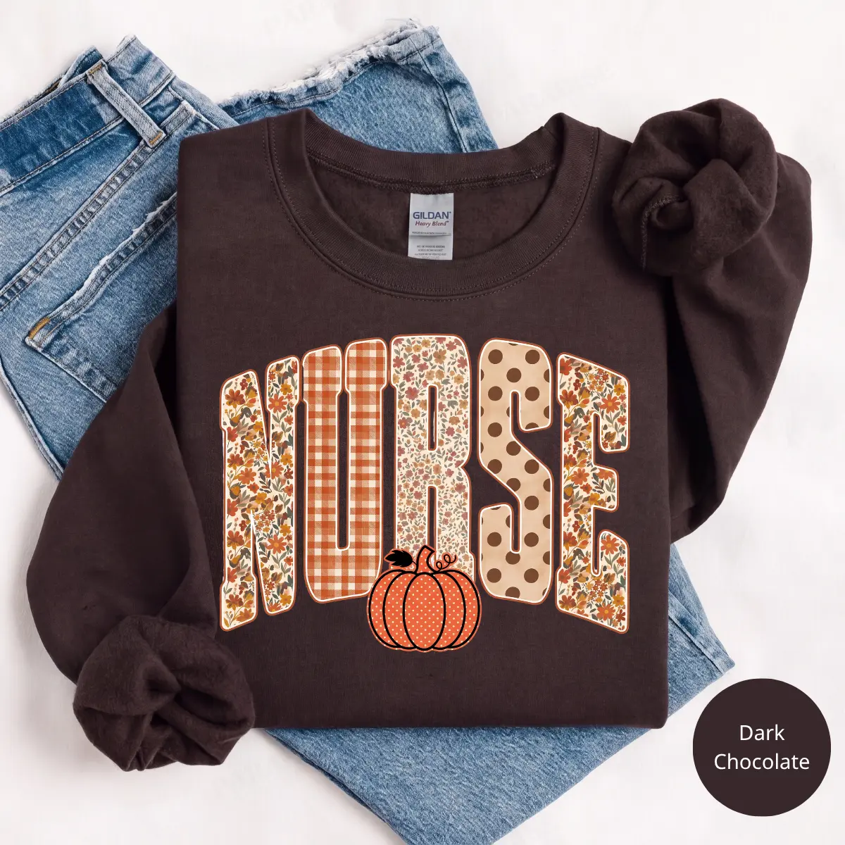 Retro Nurse Pumpkin Sweatshirt or T-Shirt, Distressed Gingham Fall Nurse Graphic, Autumn Thanksgiving Shirt, Cute Nurse Gift