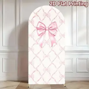 Pink Dance Ballerina Arch Covers Stretchy Backdrop with Bow Pattern for Newborn Celebration & 1st Birthday Party Photography Backgrounds